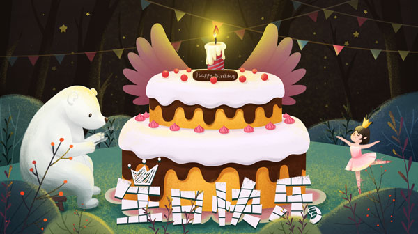 画面是满满的烂漫童真，插画版的生日祝福视频模板，由“小桃吉”和