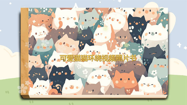 非常可爱的卡通猫猫主题的视频照片书，宫崎骏风格，适合制作各类可爱的视频，支持150张照片